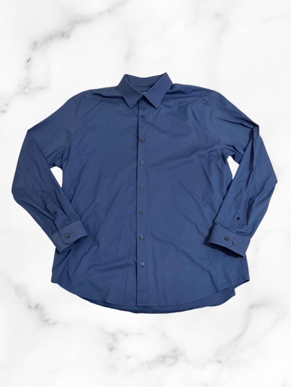 Mens Express Long Sleeve Button Down Navy Blue Dress Shirt
